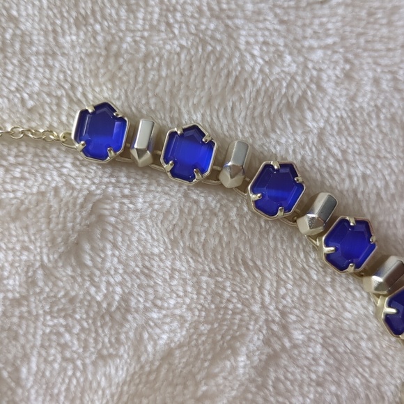NEW Kendra Scott Tammy Custom Color Bar Necklace Gold Cobalt Blue Adjustable - Picture 7 of 14